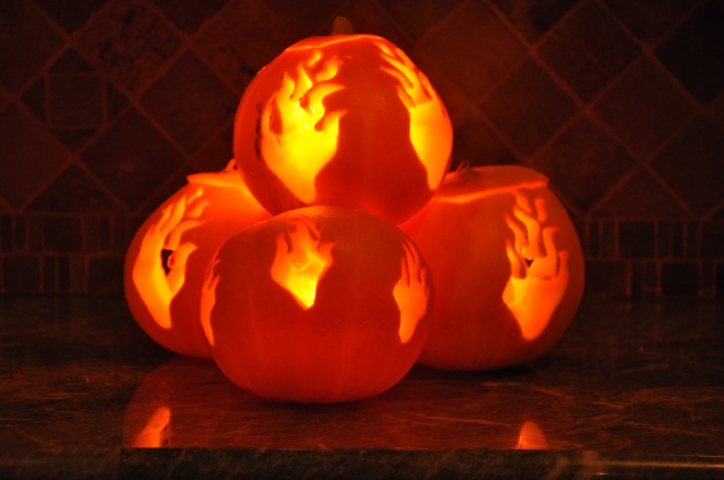 One of Mike's carvings: pumpkin campfire